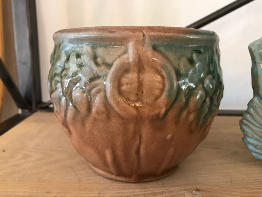 Pair Of Glazed Pottery 1973 Cache Pot And Signed Teal Pottery [Photo 6]