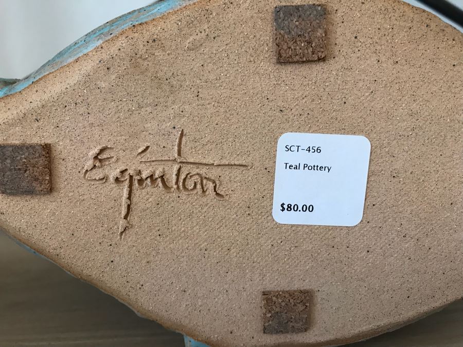Pair Of Glazed Pottery 1973 Cache Pot And Signed Teal Pottery [Photo 8]