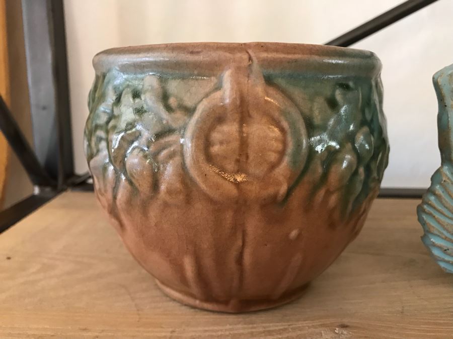 Pair Of Glazed Pottery 1973 Cache Pot And Signed Teal Pottery [Photo 5]