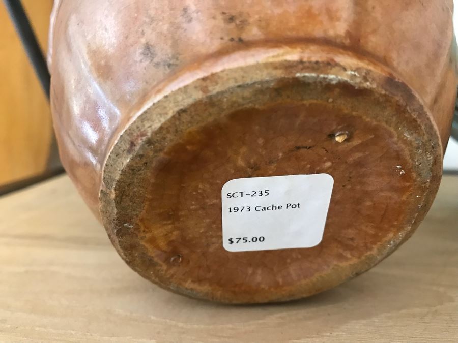 Pair Of Glazed Pottery 1973 Cache Pot And Signed Teal Pottery [Photo 9]