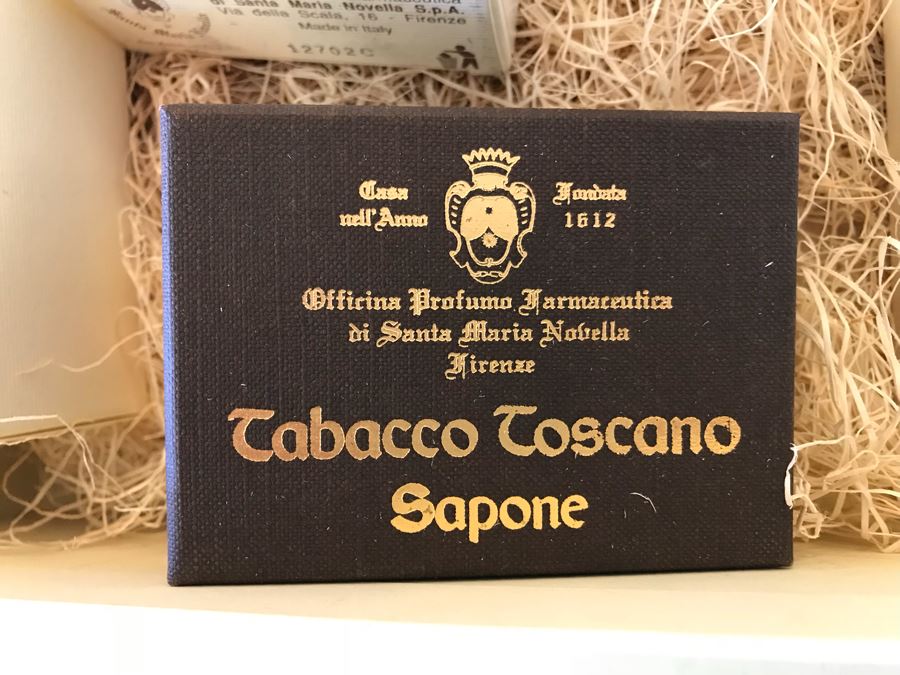 Santa Maria Novella Firenze Gift Box With Cologne, Bubble Bath, Candle And Tabacco Toscano Soap Retails $300 [Photo 10]