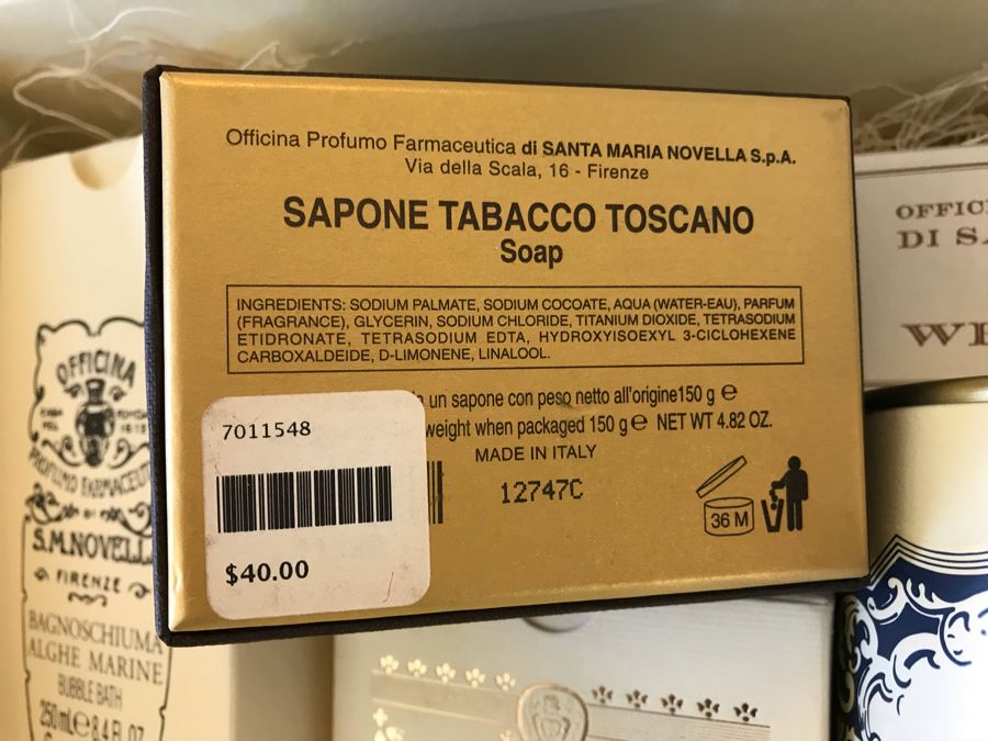 Santa Maria Novella Firenze Gift Box With Cologne, Bubble Bath, Bath Salts, Week-End Soap And Tabacco Toscano Soap Retails Over $300 [Photo 8]