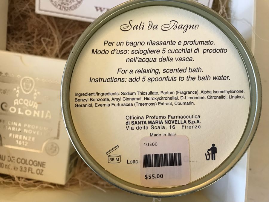 Santa Maria Novella Firenze Gift Box With Cologne, Bubble Bath, Bath Salts, Week-End Soap And Tabacco Toscano Soap Retails Over $300 [Photo 11]