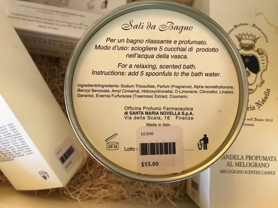 Santa Maria Novella Firenze Gift Box With Bubble Bath, Bath Salts, (2) Week-End Soap And Candle Retails Over $240 [Photo 7]