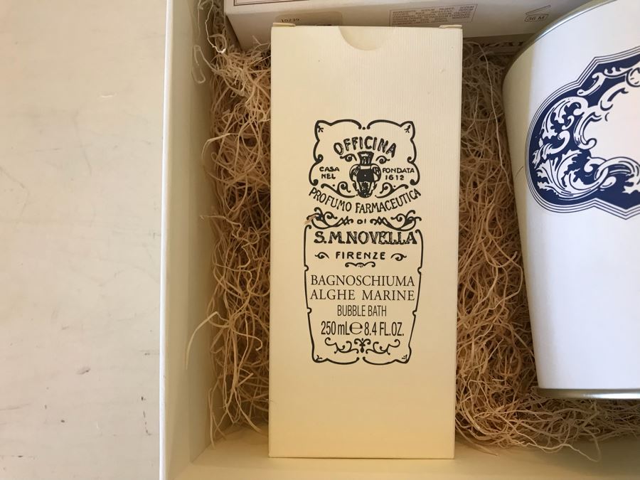 Santa Maria Novella Firenze Gift Box With Bubble Bath, Bath Salts, (2) Week-End Soap And Candle Retails Over $240 [Photo 3]