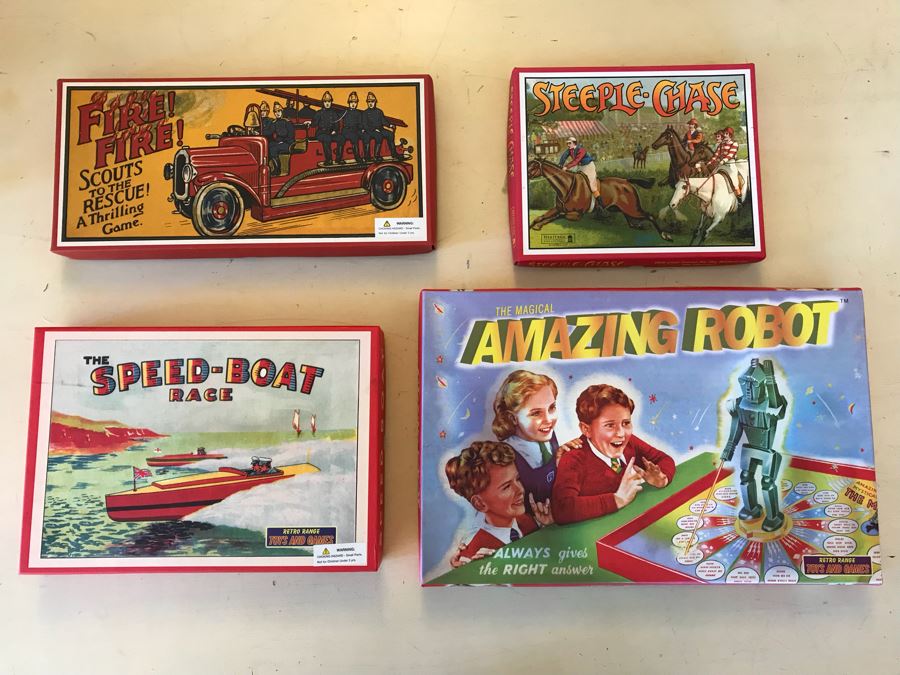 Set Of (4) New Reproduction Vintage Board Games [Photo 1]