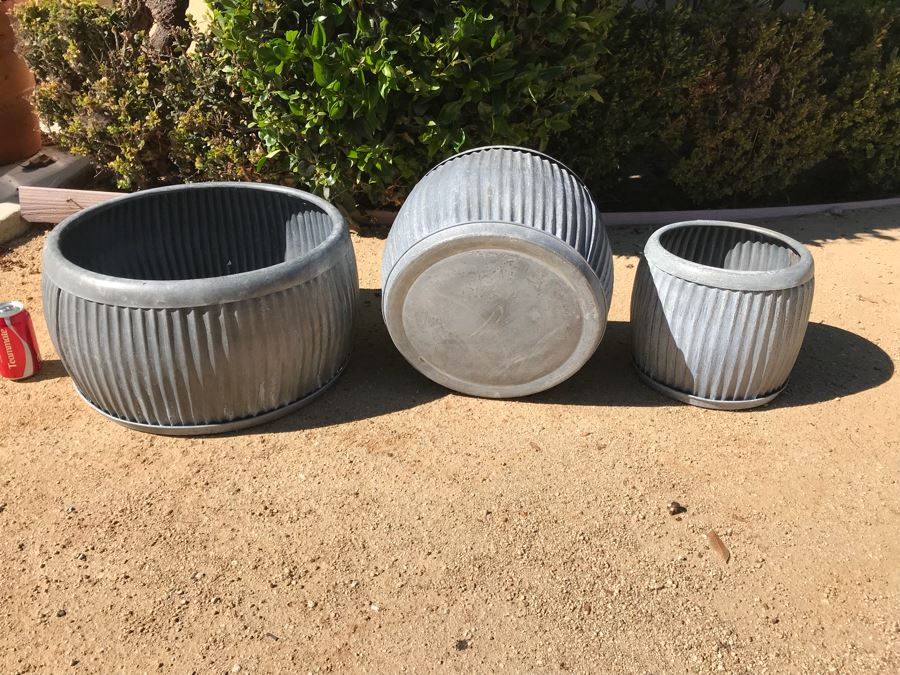 Set Of (3) Galvanized Metal Planters / Tables [Photo 8]