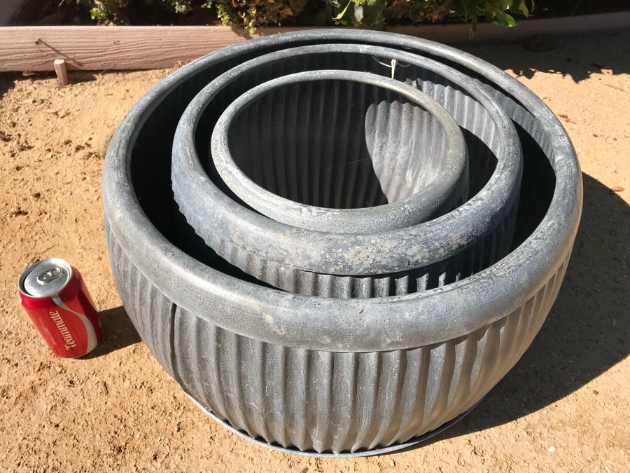 Set Of (3) Galvanized Metal Planters / Tables [Photo 9]