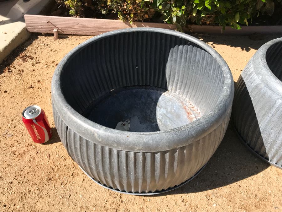 Set Of (3) Galvanized Metal Planters / Tables [Photo 4]