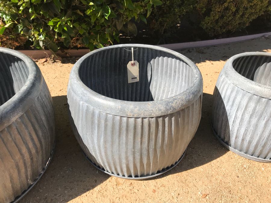 Set Of (3) Galvanized Metal Planters / Tables [Photo 5]