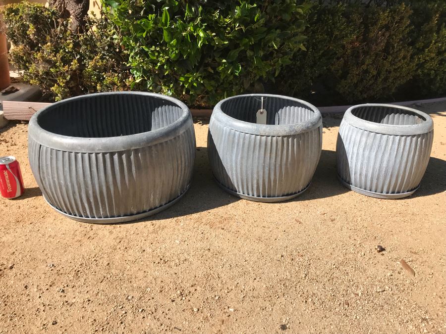 Set Of (3) Galvanized Metal Planters / Tables [Photo 2]
