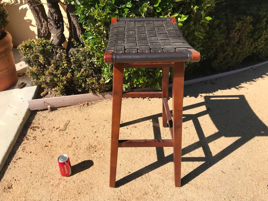Wood And Woven Leather Stool [Photo 4]