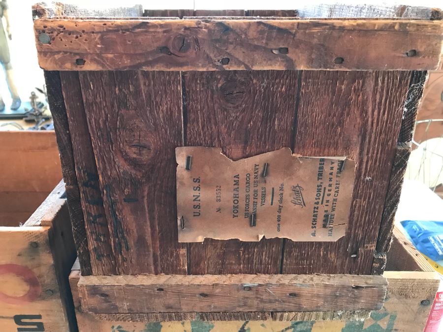 Set Of (3) Vintage Wooden Boxes - One Is U.S.N.S.S. Yokohama US Forces Cargo In Transit For US Navy Vessels Schatz [Photo 4]