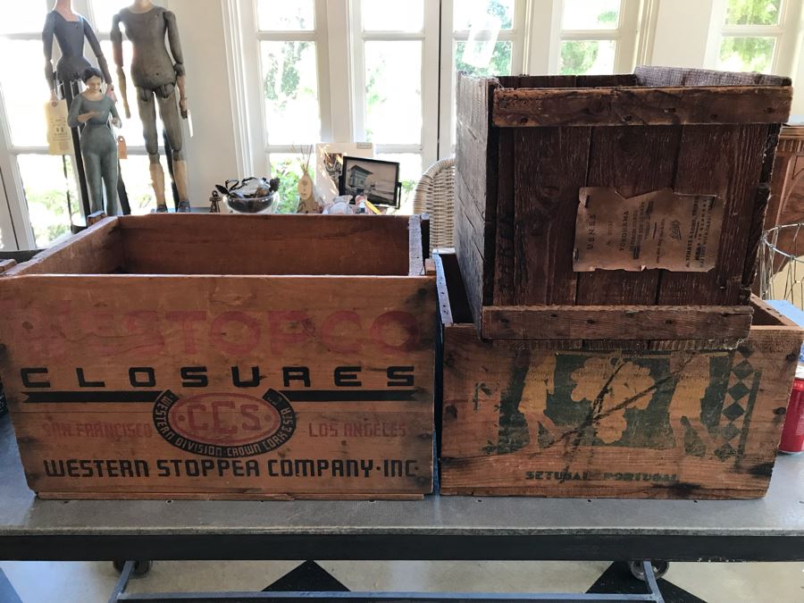 Set Of (3) Vintage Wooden Boxes - One Is U.S.N.S.S. Yokohama US Forces Cargo In Transit For US Navy Vessels Schatz [Photo 1]