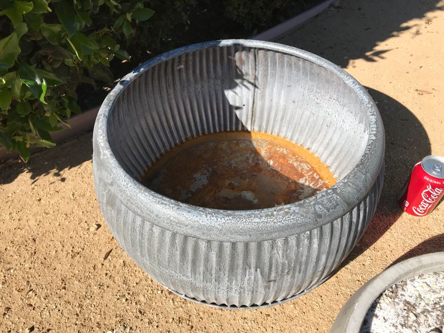 Pair Of Galvanized Metal Planters / Tables And Concrete Plater With Succulents [Photo 6]