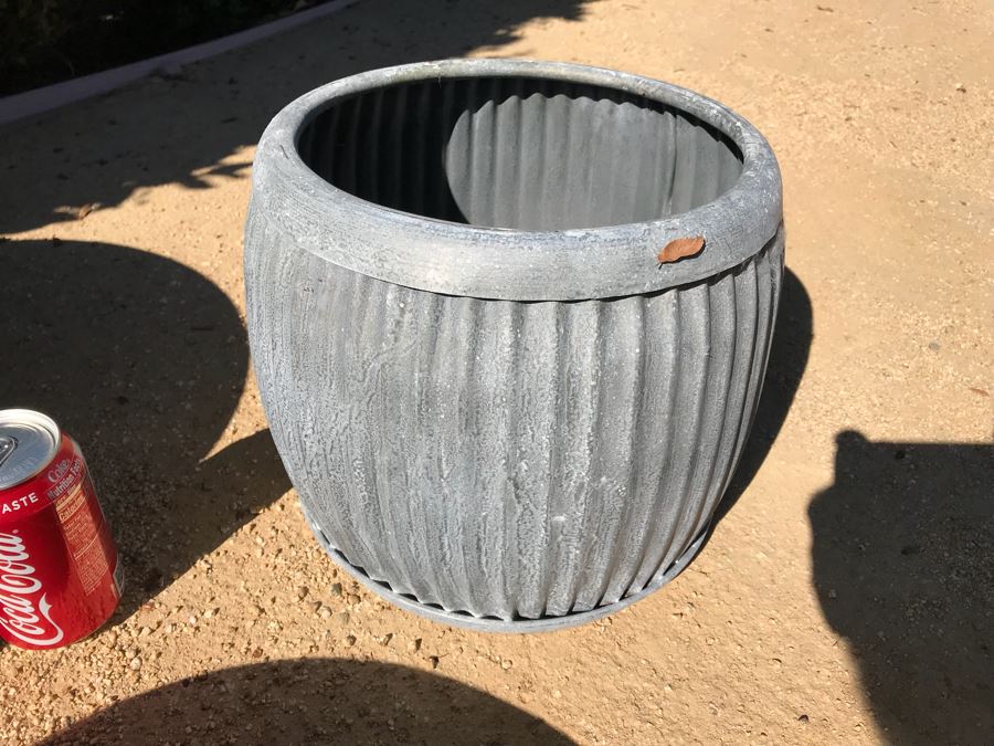 Pair Of Galvanized Metal Planters / Tables And Concrete Plater With Succulents [Photo 7]