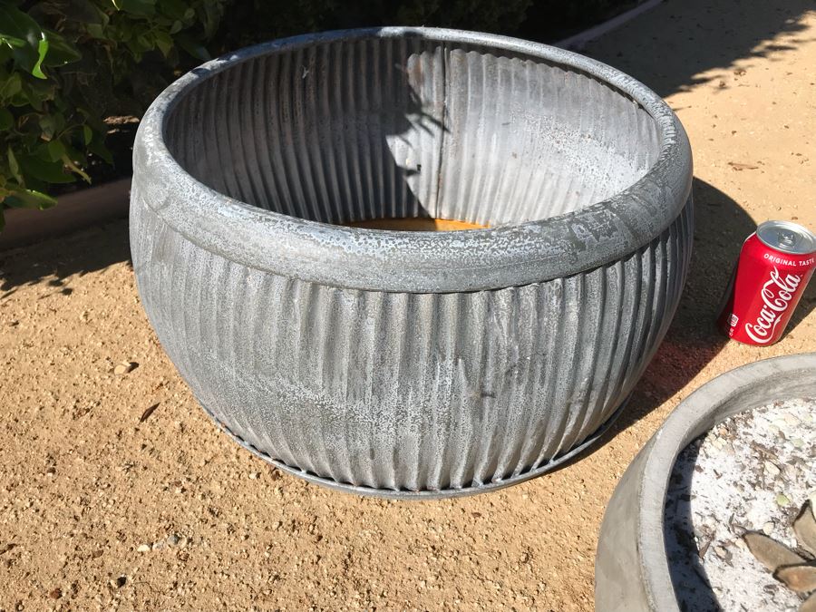 Pair Of Galvanized Metal Planters / Tables And Concrete Plater With Succulents [Photo 5]