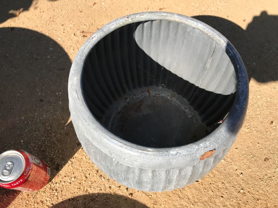 Pair Of Galvanized Metal Planters / Tables And Concrete Plater With Succulents [Photo 8]