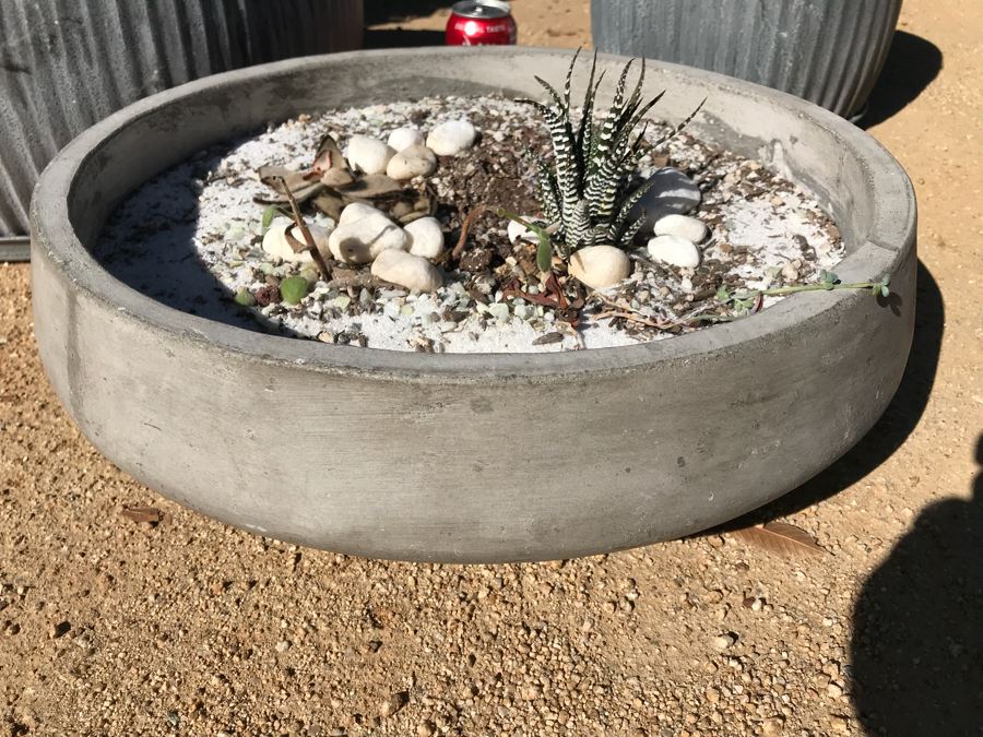 Pair Of Galvanized Metal Planters / Tables And Concrete Plater With Succulents [Photo 3]