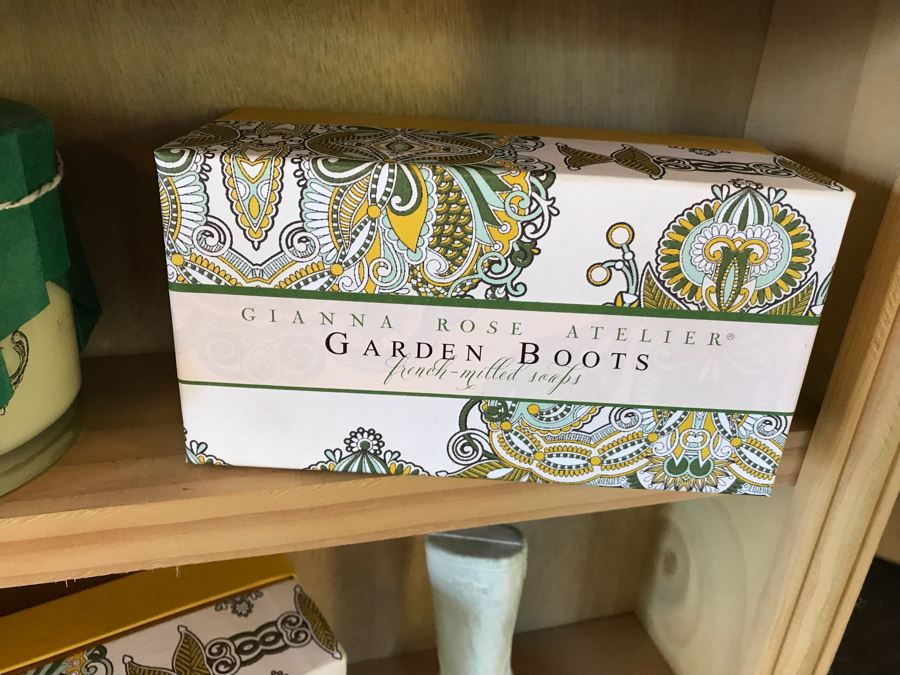 Wall Mounted Hooked Wooden Shelving Boxes Filled With New Products Including A Vintage French Photo, Various Candles Including Copper & Clover, Soaps From Gianna Rose Atelier And More - See Photos [Photo 16]