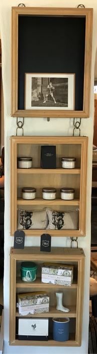 Wall Mounted Hooked Wooden Shelving Boxes Filled With New Products Including A Vintage French Photo, Various Candles Including Copper & Clover, Soaps From Gianna Rose Atelier And More - See Photos [Photo 1]