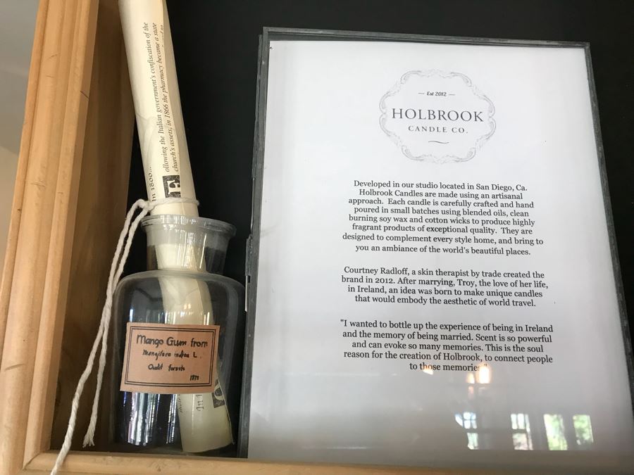 Wall Mounted Hooked Shelving Boxes Filled With New Products From Holbrook Candle Co - See Photos [Photo 3]