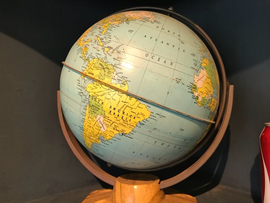 Small Vintage J. Chein & Company 9' Metal Globe With Wooden Base [Photo 4]