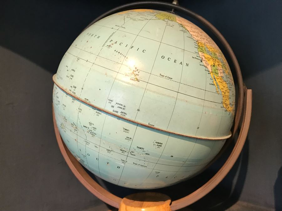 Small Vintage J. Chein & Company 9' Metal Globe With Wooden Base [Photo 7]