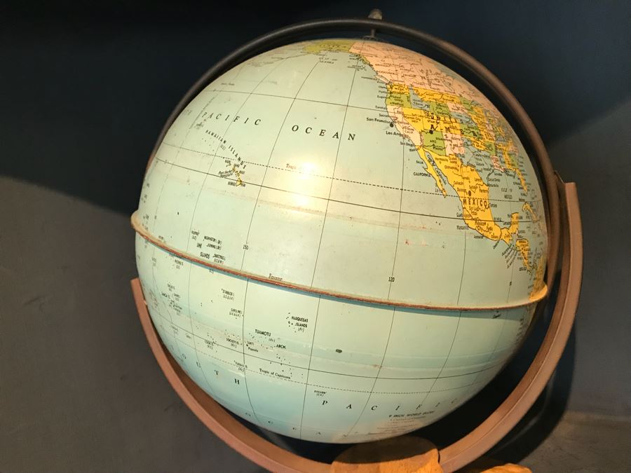 Small Vintage J. Chein & Company 9' Metal Globe With Wooden Base [Photo 2]