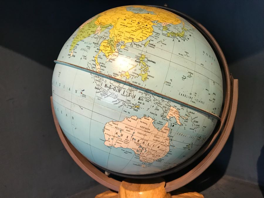 Small Vintage J. Chein & Company 9' Metal Globe With Wooden Base [Photo 6]