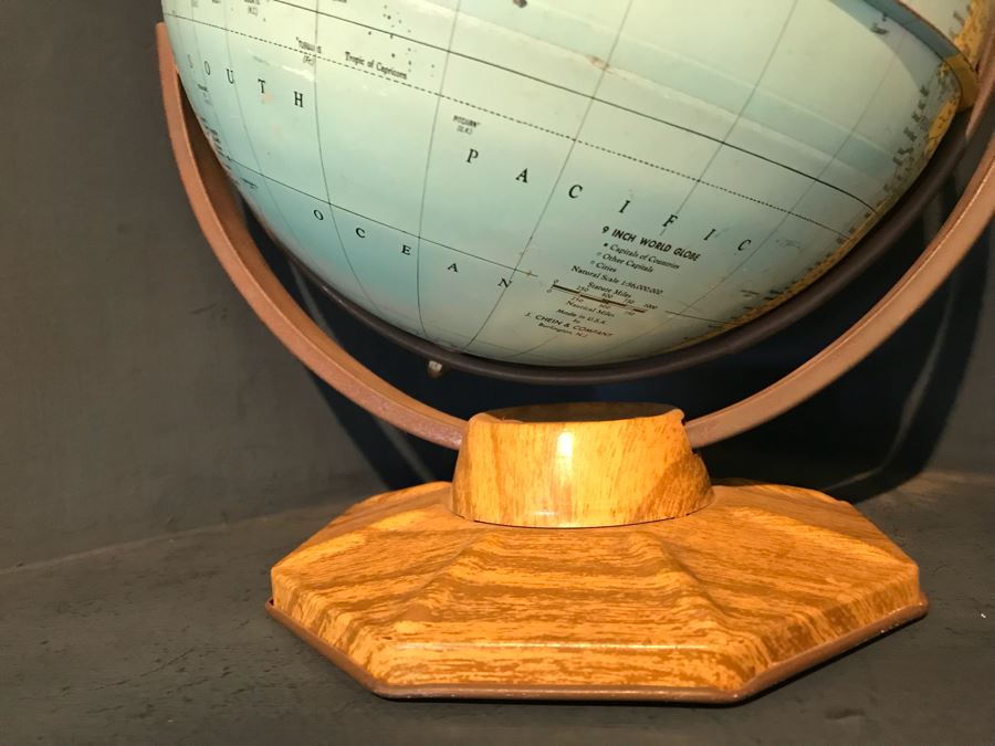 Small Vintage J. Chein & Company 9' Metal Globe With Wooden Base [Photo 3]