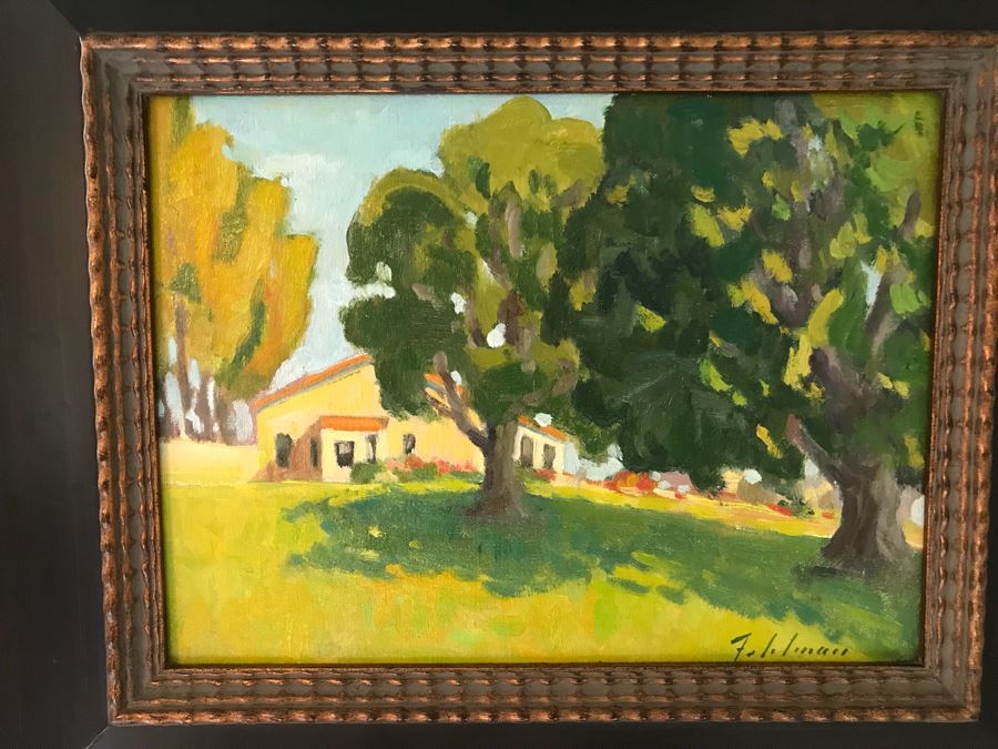 Original Plein Air Oil Painting Titled 'Sunny Backyard' Signed On Front And Back By Mark Fehlman Retails $450 [Photo 1]