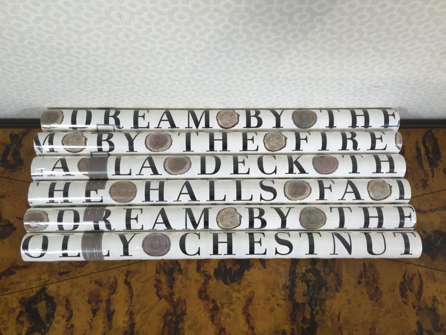 Metal Basket Filled With (12) New Designer Gift Wrapping Paper Rolls - See Photos [Photo 5]