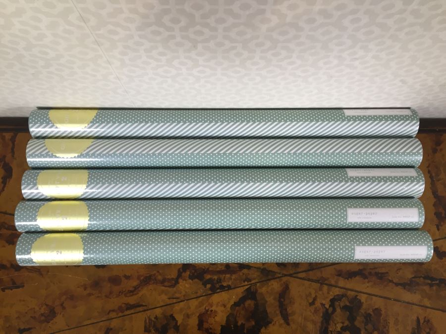 Metal Basket Filled With (12) New Designer Gift Wrapping Paper Rolls - See Photos [Photo 6]