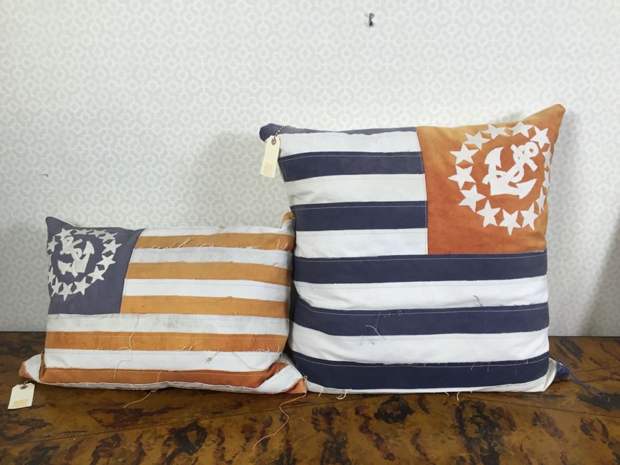 Pair Of New Designer American Flag USN Throw Pillows (Large: 24' X 24')