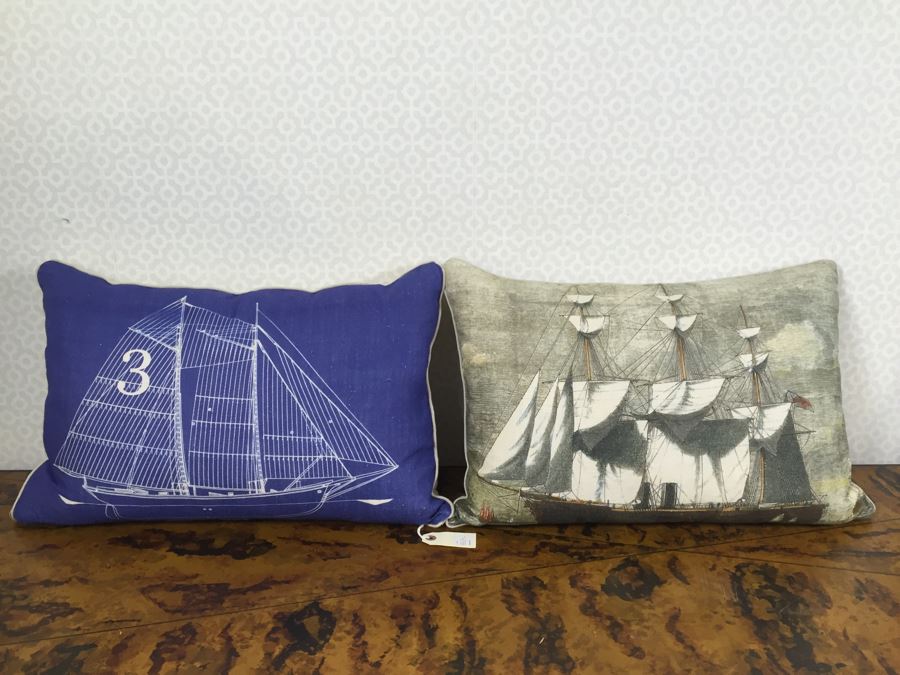 Pair Of Designer American Flag USN Throw Pillows (Large: 24' X 24') Blue Pillow Retails $185