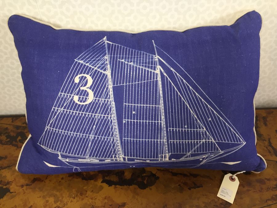 Pair Of Designer American Flag USN Throw Pillows (Large: 24' X 24') Blue Pillow Retails $185 [Photo 4]