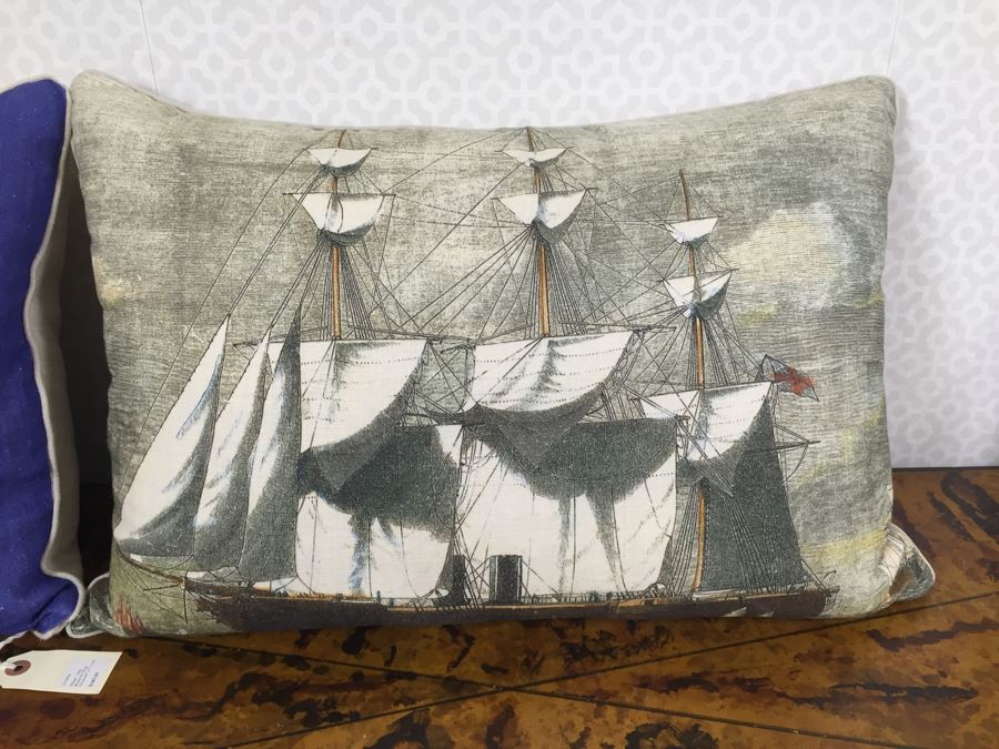 Pair Of Designer American Flag USN Throw Pillows (Large: 24' X 24') Blue Pillow Retails $185 [Photo 2]