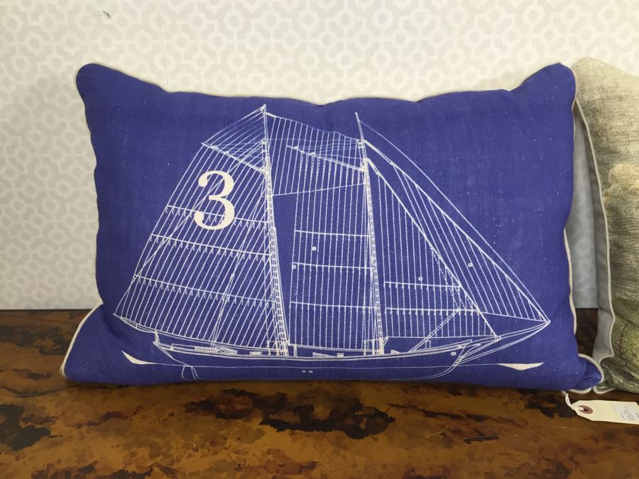 Pair Of Designer American Flag USN Throw Pillows (Large: 24' X 24') Blue Pillow Retails $185 [Photo 3]