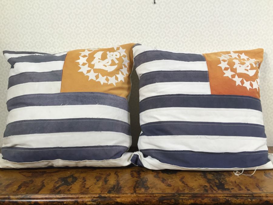Pair Of Designer Stitched American Flag USN Throw Pillows 24' X 24'