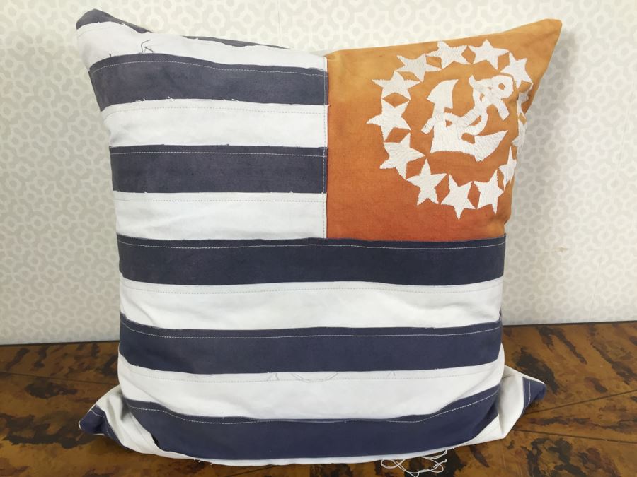 Pair Of Designer Stitched American Flag USN Throw Pillows 24' X 24' [Photo 5]