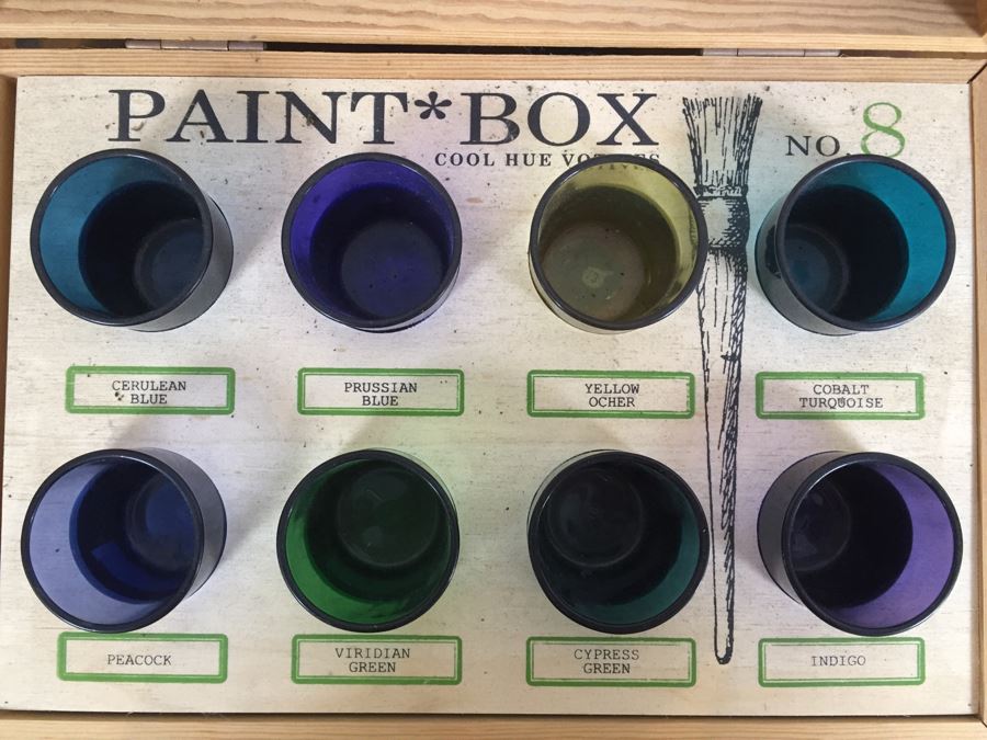Artist's Easel, Vintage Wooden Paint Box And Votives Cool Hue Paint Box - See Photos [Photo 11]