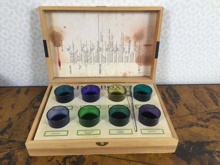Artist's Easel, Vintage Wooden Paint Box And Votives Cool Hue Paint Box - See Photos [Photo 4]