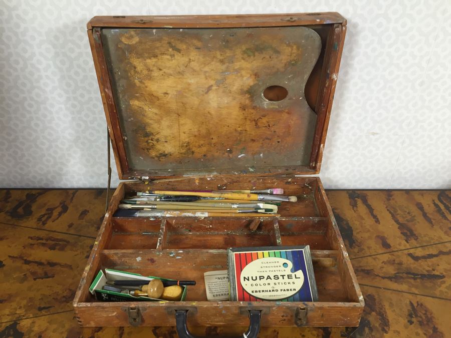 Artist's Easel, Vintage Wooden Paint Box And Votives Cool Hue Paint Box - See Photos [Photo 3]
