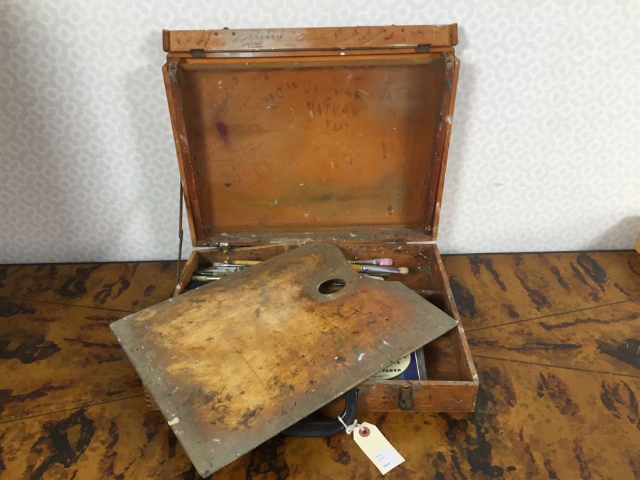 Artist's Easel, Vintage Wooden Paint Box And Votives Cool Hue Paint Box - See Photos [Photo 6]