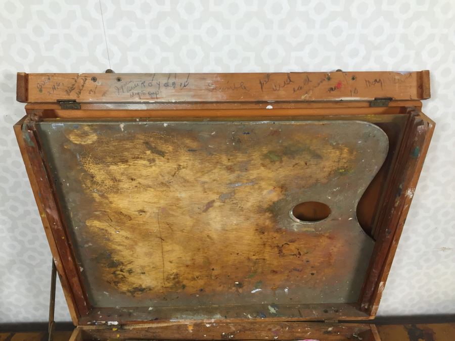 Artist's Easel, Vintage Wooden Paint Box And Votives Cool Hue Paint Box - See Photos [Photo 5]