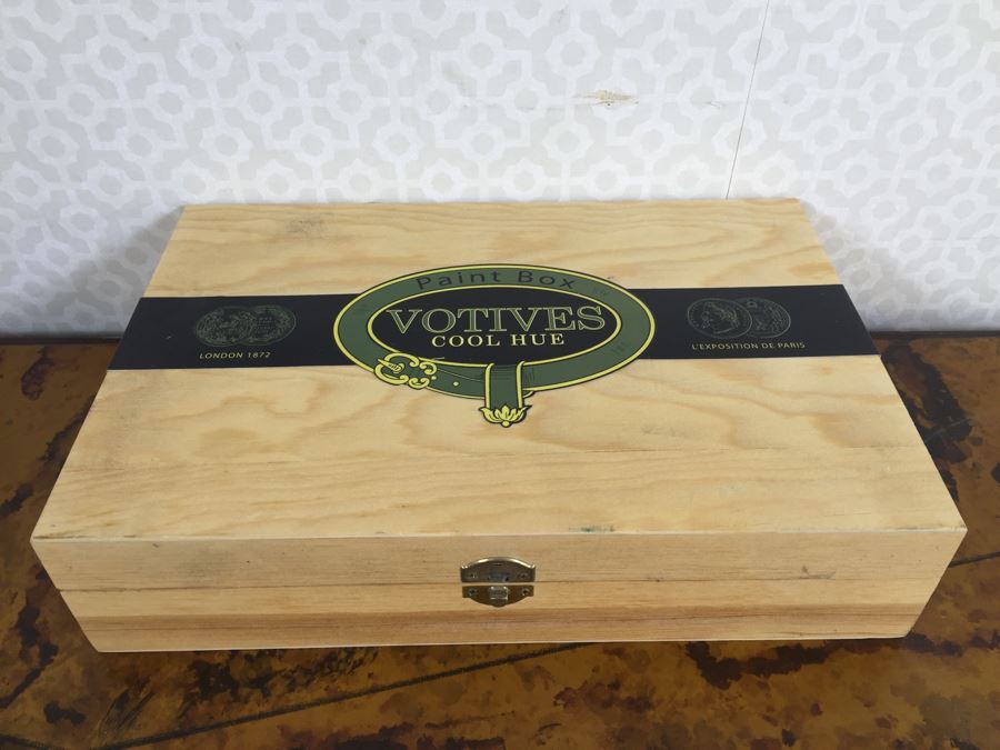 Artist's Easel, Vintage Wooden Paint Box And Votives Cool Hue Paint Box - See Photos [Photo 9]
