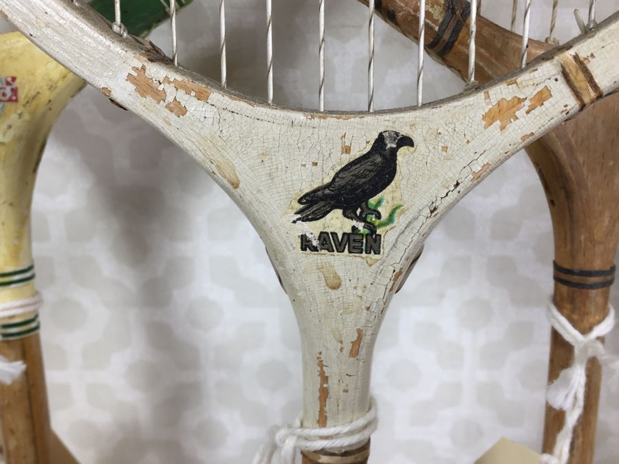 Vintage Badminton Rackets, Shuttlecocks, R.S.L. Feather Shuttlecocks With Original Canister And Glass Umbrella Stand [Photo 7]