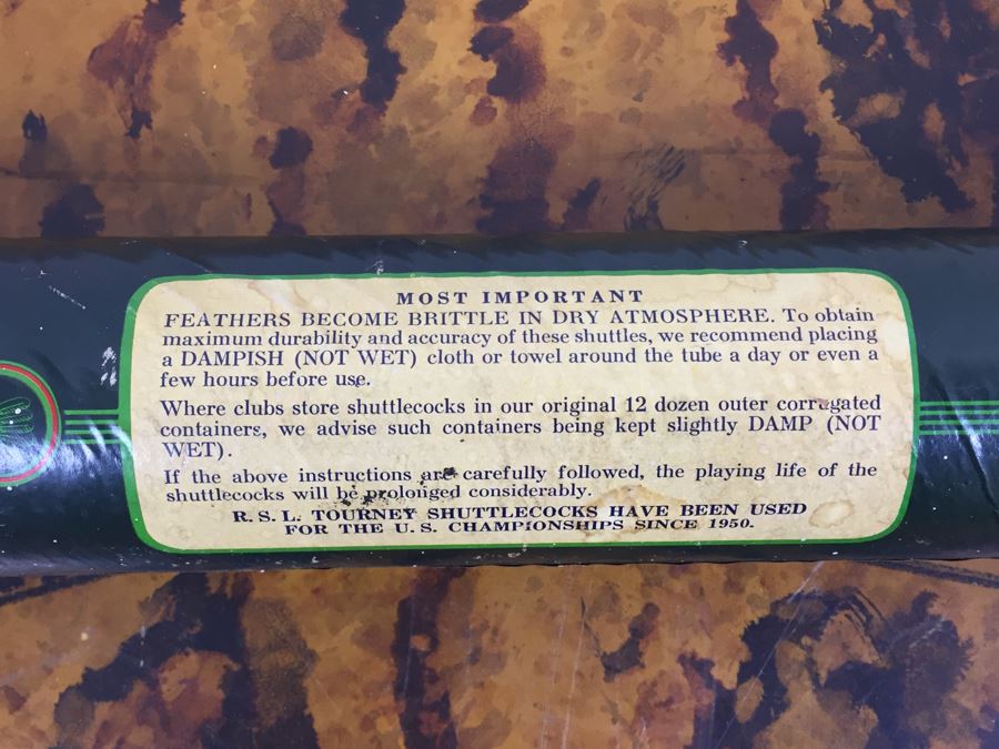 Vintage Badminton Rackets, Shuttlecocks, R.S.L. Feather Shuttlecocks With Original Canister And Glass Umbrella Stand [Photo 13]