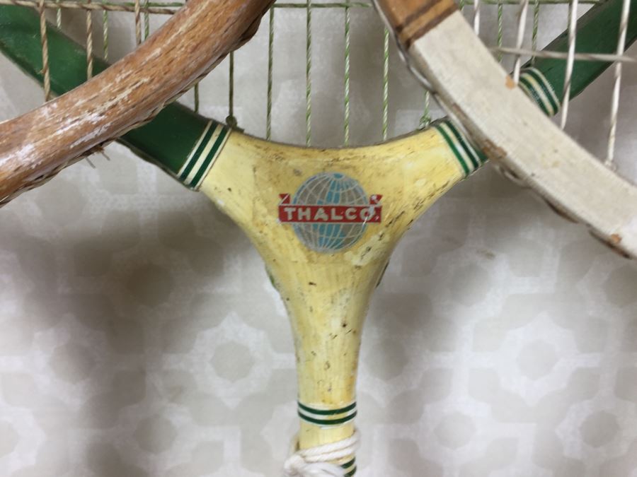 Vintage Badminton Rackets, Shuttlecocks, R.S.L. Feather Shuttlecocks With Original Canister And Glass Umbrella Stand [Photo 6]